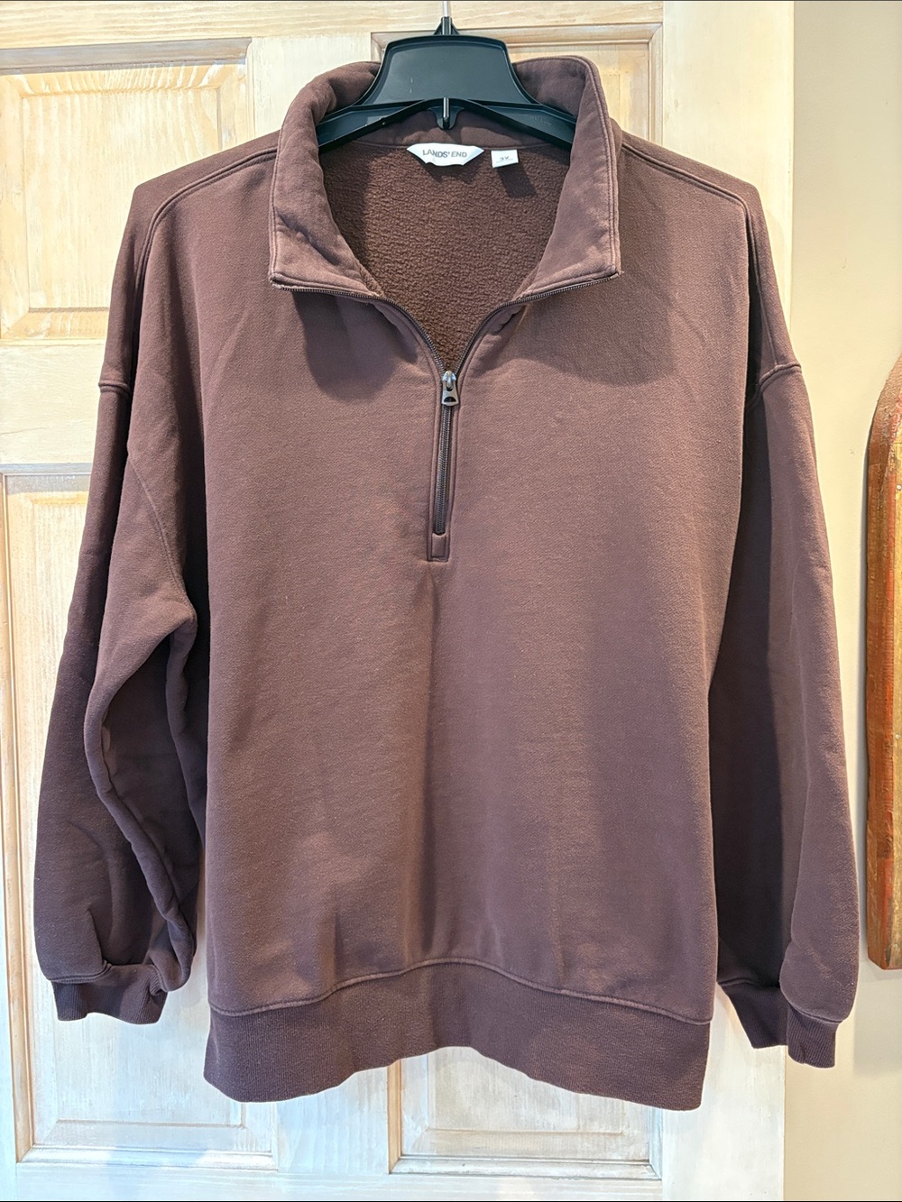 Lands' End Quarter-Zip Sweatshirt in Chocolate 3X